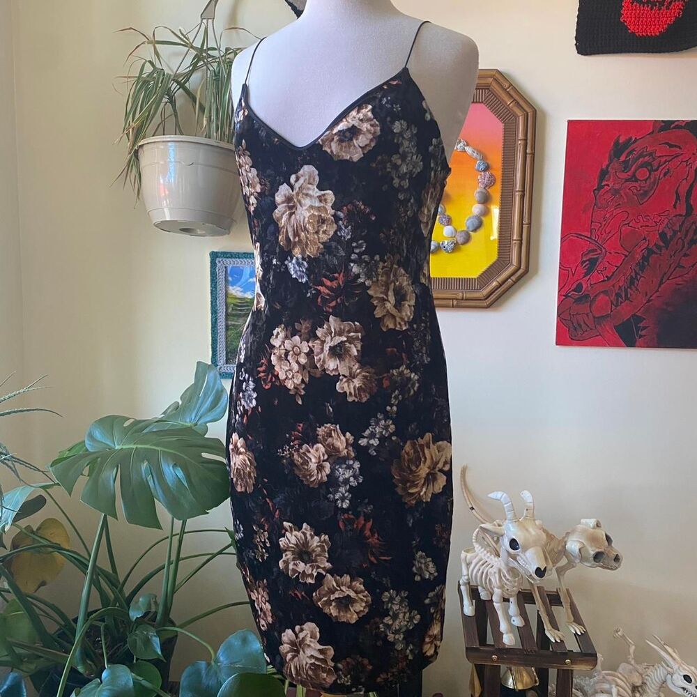 Charlotte-russe Y2K black velvet floral slip dress XL Goth Glam Cottagecore